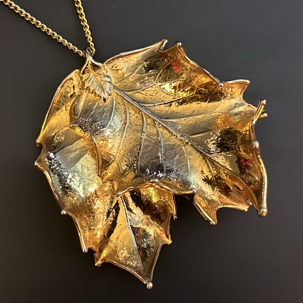 Gold-Dipped Double-Leaf Pendant - image 1